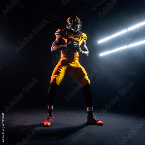 American football player on a dark background in smoke