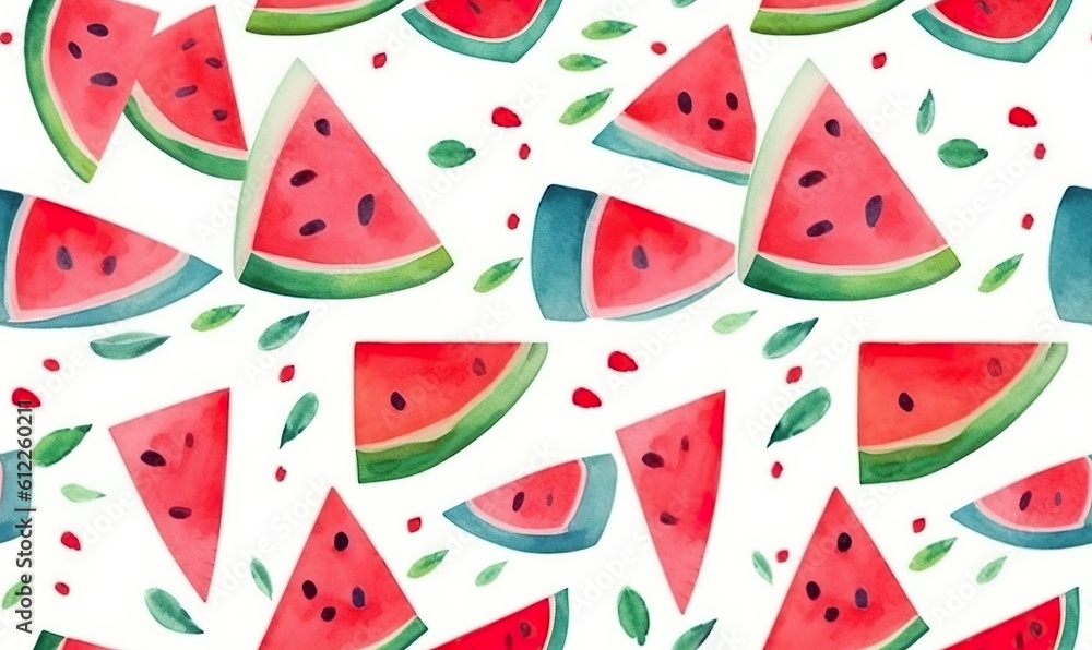 Fototapeta premium watermelon in watercolor style seamless pattern