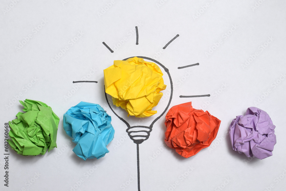 Ταπετσαρία Inspiration concept crumpled color paper light bulb metaphor for good idea