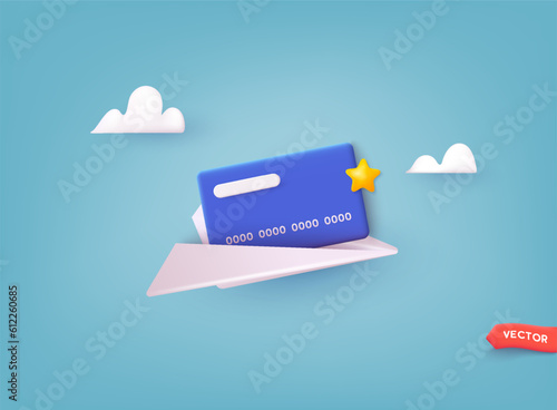 Bank Card in Paper Plane. Business Finance, Send Receive Money Online, Financial Transactions, Transfer and Exchange.