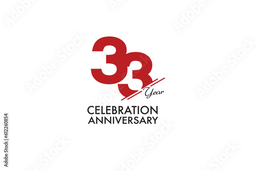 33th, 33 years, 33 year anniversary with red color isolated on white background, vector design for celebration vector