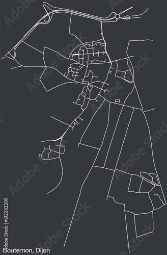 Detailed hand-drawn navigational urban street roads map of the COUTERNON QUARTER of the French city of DIJON  France with vivid road lines and name tag on solid background
