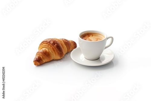 cup of coffee and croissants isolated on a white background. Created with Generative AI Technology