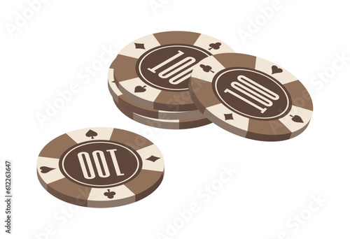 Illustration of isometric poker chips stack. Number 100. Isolated vector and PNG on transparent background.