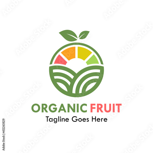 Organic fruit or organic farm design logo template illustration