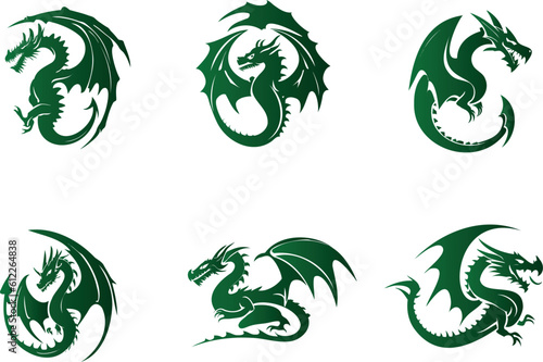 fabulous green dragon silhouettes and outlines side view photo