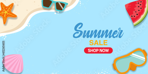 summer sale offer banner promotion with  beach vibe decoration background. 