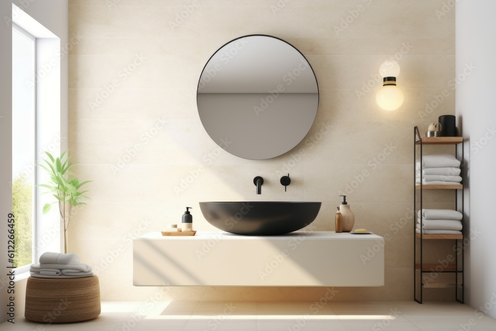Modern bathroom interior cloth rack. Generate Ai Modern bathroom interior cloth rack. Generate Ai