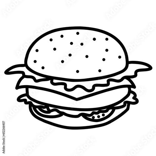 Hand drawn burger icon. Doodle burger illustration