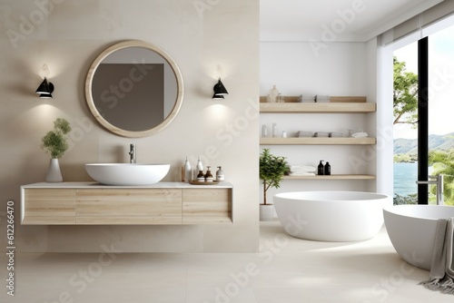 Modern bathroom interior white vessel. Generate Ai