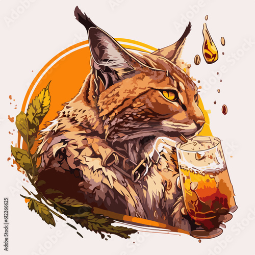 relax Lynx drinking Grand Marnier, Lynx character, artistic, print design, for t-shirt and case

