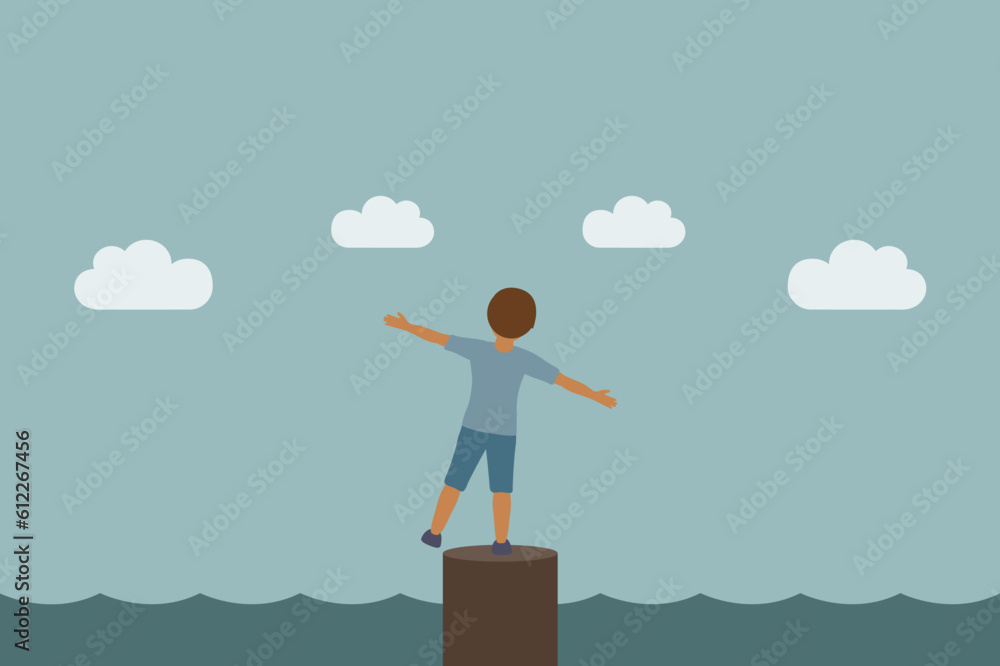 little boy by the sea dream about flying in the clouds vector illustration EPS10 little boy by the sea dream about flying in the clouds vector illustration EPS10