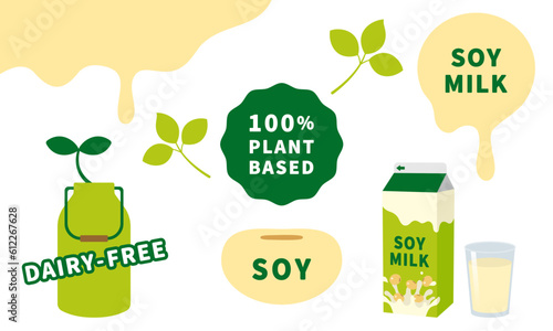 豆乳,プラントベースミルクのイラストセット_Illustration set of soy milk
