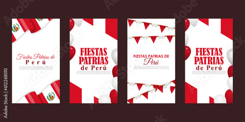 Vector illustration of Peru Independence Day 28 July social media story feed set mockup template