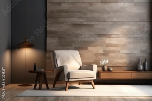 Modern interior design armchair soft lights. Generate Ai