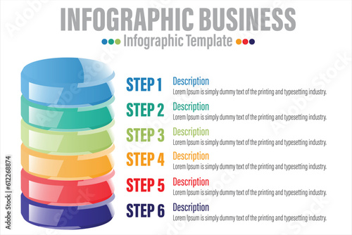 3D Box Template infographic with 6 steps or six options. Design can be used for diagram, chart, presentation or web. Business concept.