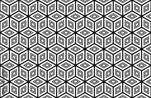 Seamless Geometric Diamonds and Hexagons Pattern. Black and White Op Art Texture.