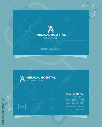 Medical Business Card Design, Blue and White modern business card, healthcare, Medical card template.