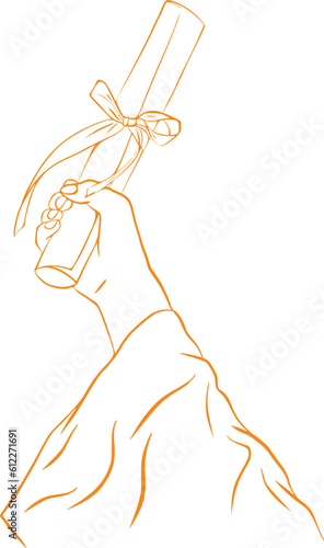 Hand Drawn Outlined Line Art Hand Holding Graduation Diploma Vector Illustration
