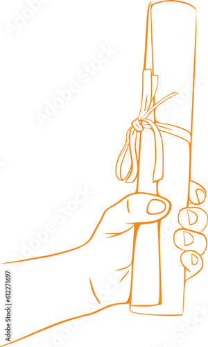 Hand Drawn Outlined Line Art Hand Holding Graduation Diploma Vector Illustration © DSGNRL