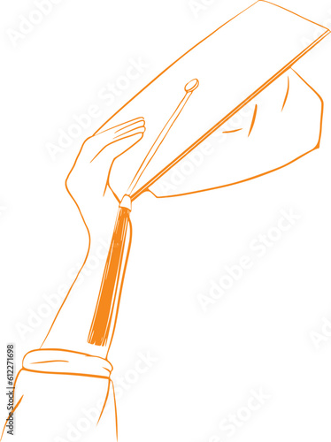 Hand Drawn Outlined Line Art Hand Holding Graduation Cap Vector Illustration