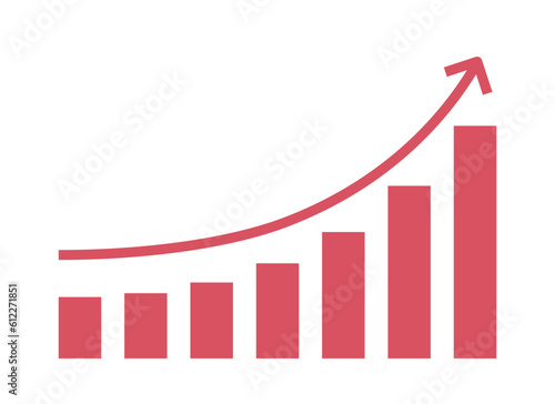 Statistics graph moving up growth semi flat color vector element. Bar chart increase. Profit success. Editable clip art icon on white. Simple cartoon style spot illustration for web graphic design