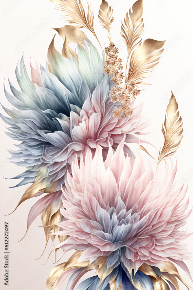 Abstract floral design in pastel colors for prints, postcards or wallpaper. AI
