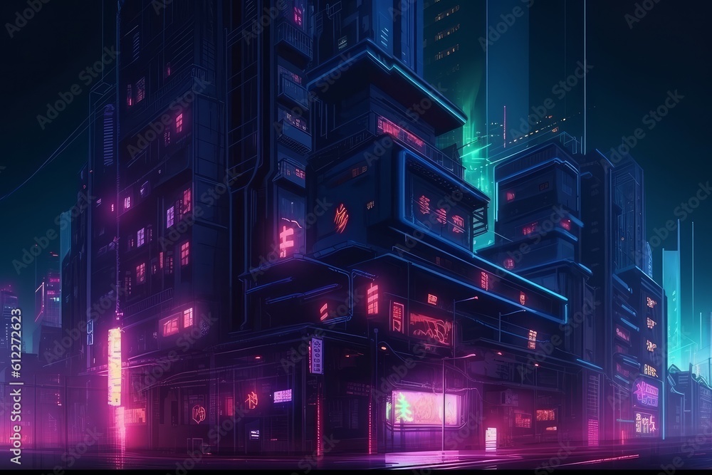 Neon city cyberpunk art. Generate Ai Stock Illustration | Adobe Stock