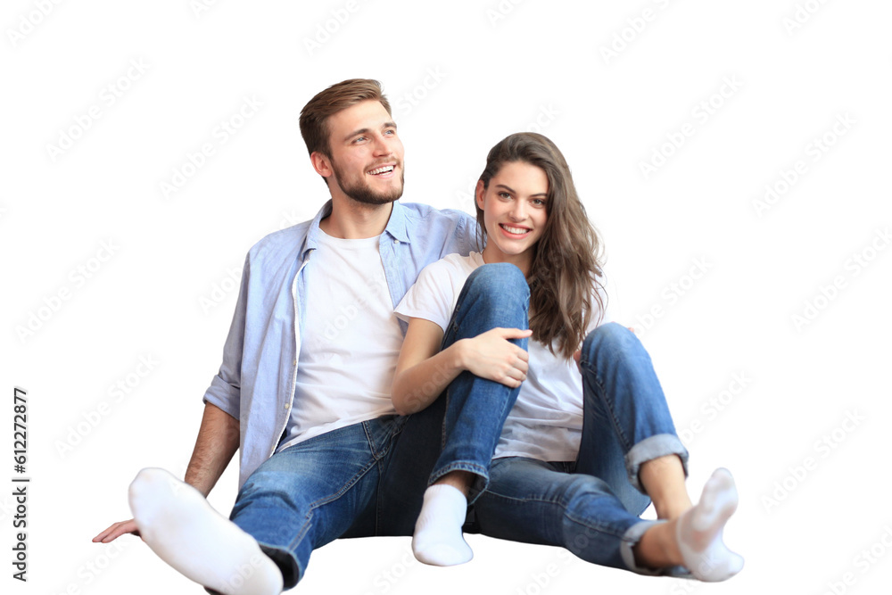 The happy couple sitting on a transparent background The happy couple sitting on a transparent background