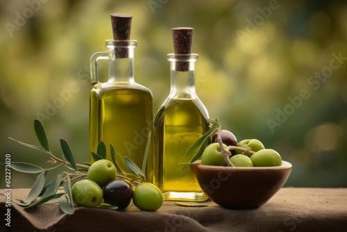Olives oil bottles. Generate Ai