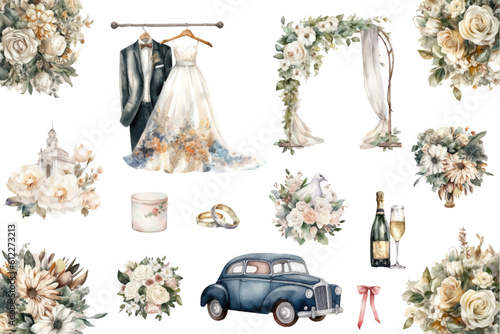 Set of wedding elements. Wedding clipart for save the date invitation card, stickers and print.