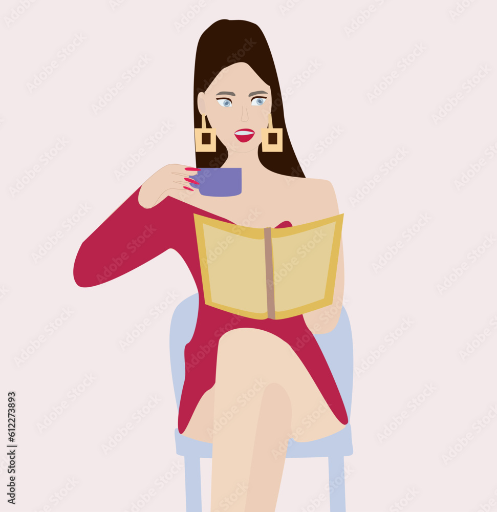 Beautiful woman reading and drinking coffee Beautiful woman reading and drinking coffee