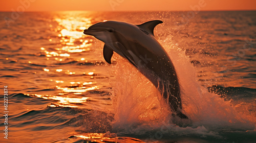 A playful dolphin leaping out of the ocean