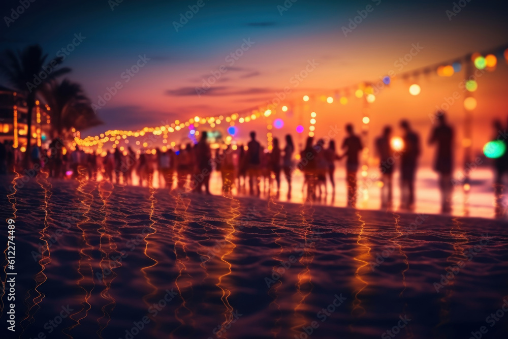 Party beach. Blurred people having night beach party in summer Party beach. Blurred people having night beach party in summer