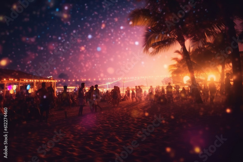 Party beach. Blurred people having night beach party in summer  © tashechka