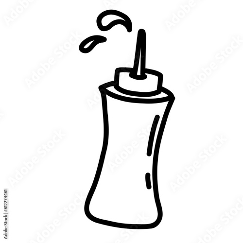 Hand drawn mustard or ketchup bottle. Sketch of sauce bottle. Fast food illustration in doodle style.