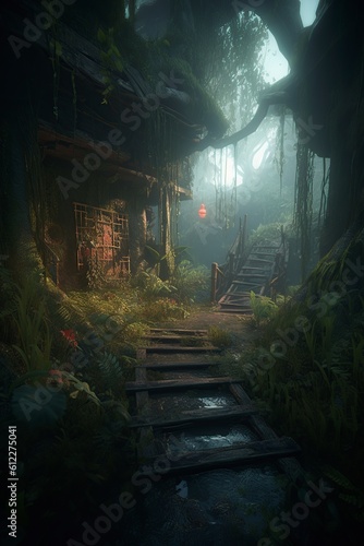 illustration  full color jungle decoration epic environment  ai generative