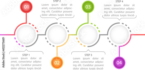 Colourful academic circle infographic chart design template. Abstract vector infochart with blank copy spaces. Instructional graphics with 4 step sequence. Visual data presentation