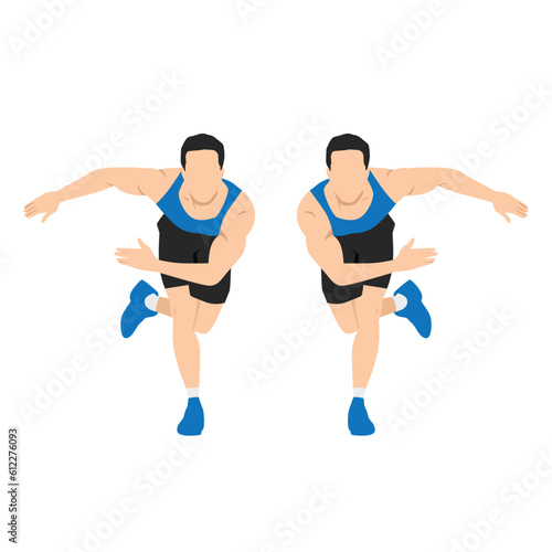 Man doing side or lateral shuffles or hops skaters exercise. Flat vector illustration isolated on white background