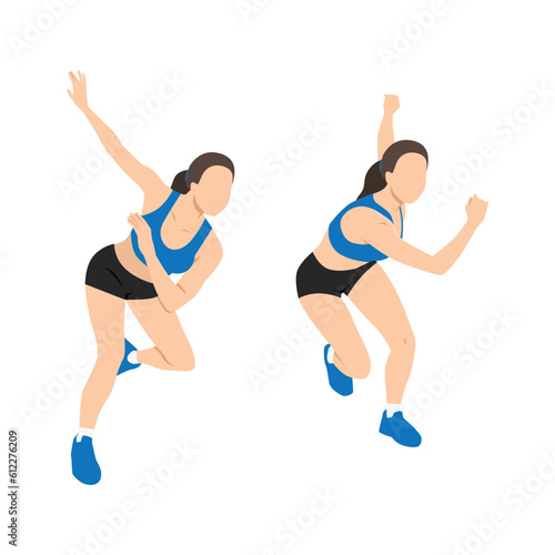 Woman doing side or lateral shuffles or hops skaters exercise. Flat vector illustration isolated on white background
