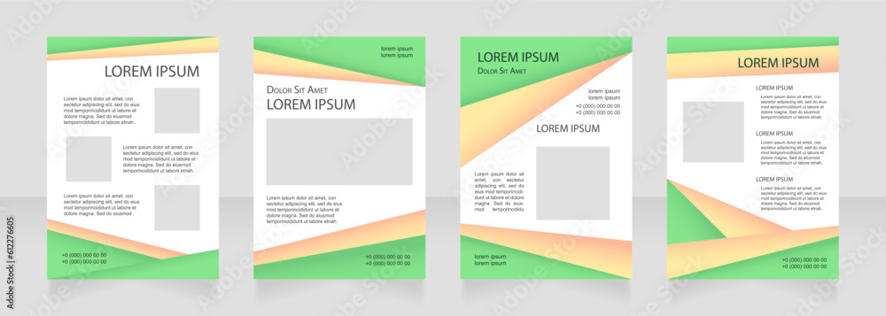 Green college blank brochure layout design. College project. Vertical poster template set with empty copy space for text. Premade corporate reports collection. Editable flyer paper pages