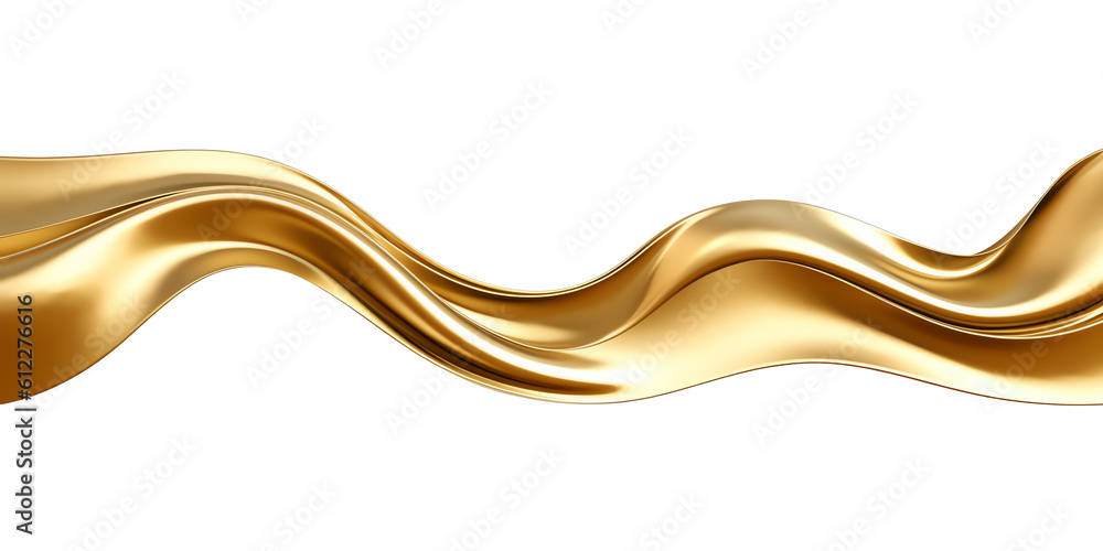 Abstract golden metallic wave band isolated on transparent background - Generative AI Abstract golden metallic wave band isolated on transparent background - Generative AI