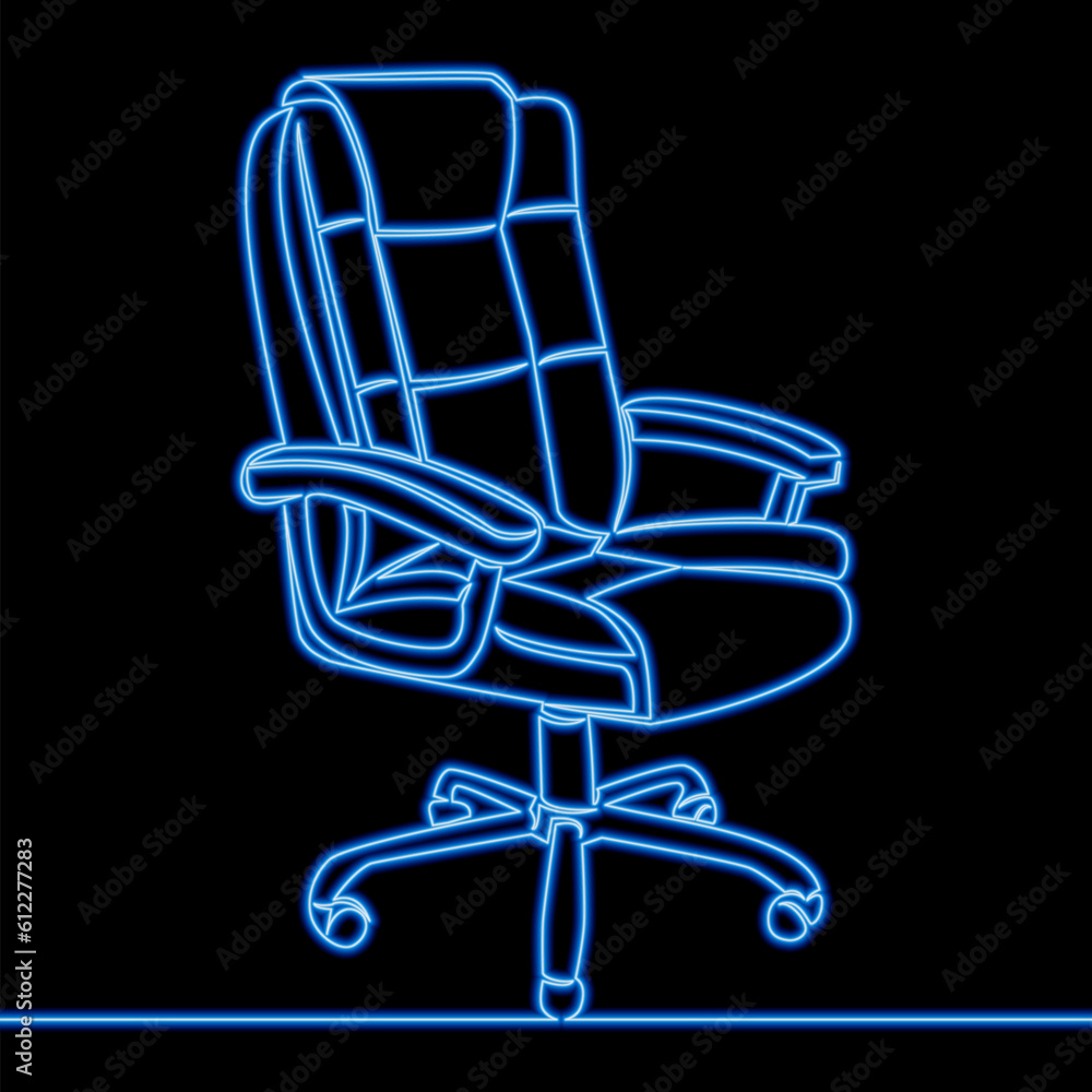 Continuous line drawing Comfortable office chair icon neon glow vector illustration concept Continuous line drawing Comfortable office chair icon neon glow vector illustration concept