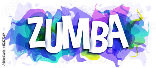 The word "Zumba" on an abstract background. Creative banner or header for a website.
