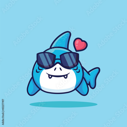 Cute shark mascot with sunglasses cartoon vector illustration
