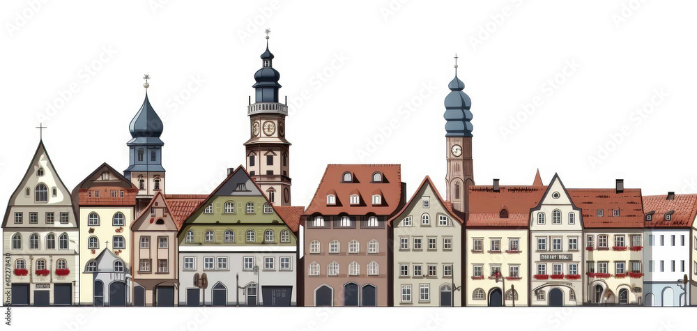 Old german town house facades in a row (Generative AI)