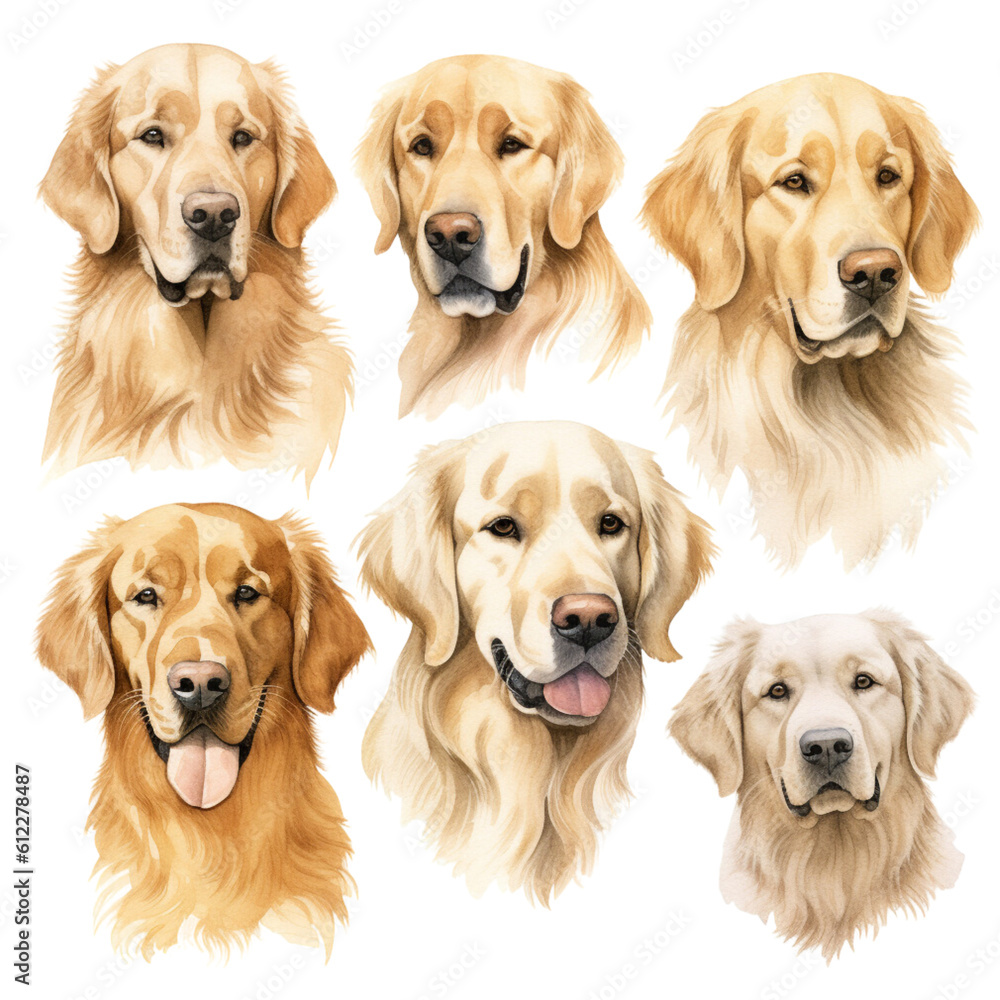 happy Golden Retriever set in watercolor style, generative ai happy Golden Retriever set in watercolor style, generative ai