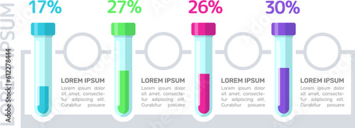Test tubes infographic chart design template. Laboratory research. Abstract vector infochart with blank copy spaces. Instructional graphics with 4 step sequence. Visual data presentation