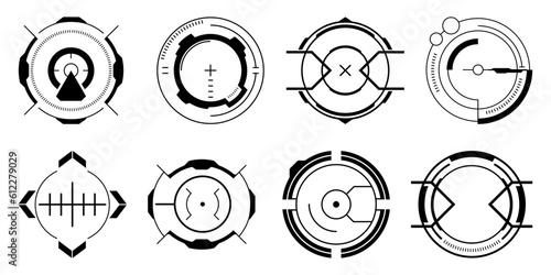 Set of black target sight radar icon. Black aim icon collection