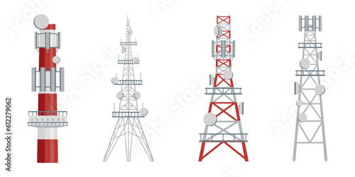Radio tower antenna icon collection. Set of radio tower icons